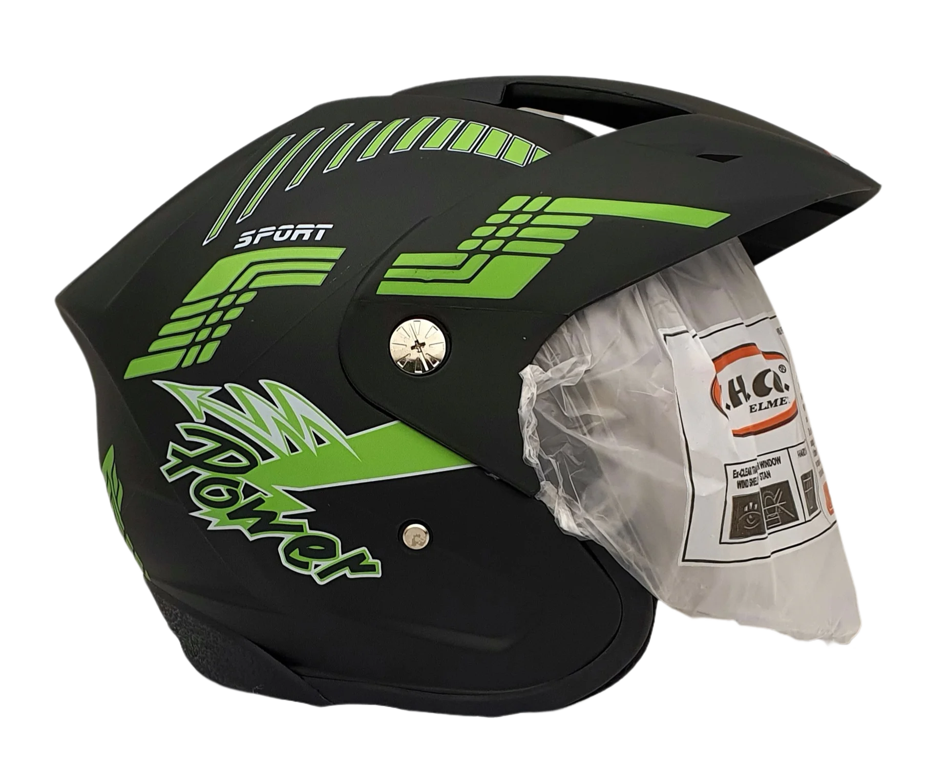 FLASH POWER BLACK GREEN MATTE Helmet Side View